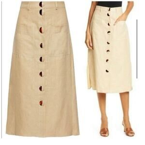 Nicolas Linen Skirt Women's Size 4 Beige Tan Midi 100% Linen Quiet Luxury